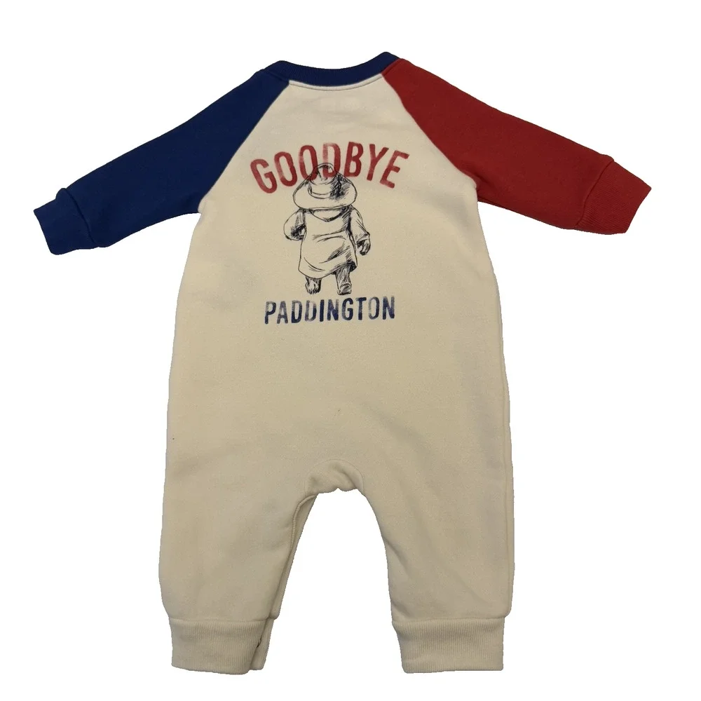 Baby Gap Paddington Bear Romper Long Sleeve 0-3 Months Snaps Red Blue & Ivory